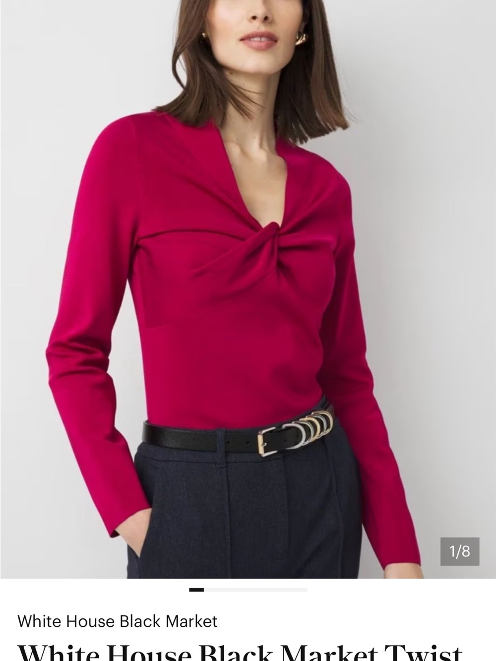 White House Black Market Twist-Knot Long Sleeve Top - Bright Pink